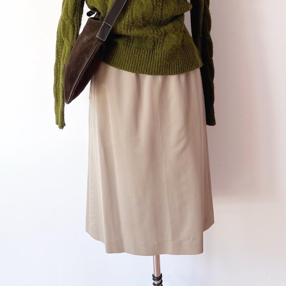 SIZE S Evan-Picone Midi‎ Skirt Tan 100% Pure Wool Vintage Pockets